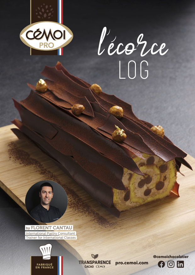 Photographie d'une bûche de Noël au chocolat de CEMOI PRO, création du chef Florent Cantau. Par Studio ZE, photographe pâtisserie à Toulouse.